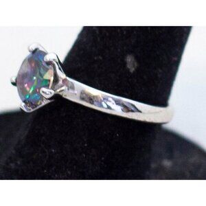 Size 7, Vintage Art Deco Purple Radiant Faux Gem Sterling Silver Ring - A23